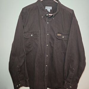 Carhartt Shirt Mens XXL Brow Canvas Button Down Utility Shirt S09DKB 100% Cotton